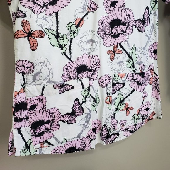 Grey's Anatomy White Floral Scrub Top Purple Cargo Scrub Pants Set Size Small - Picture 5 of 16